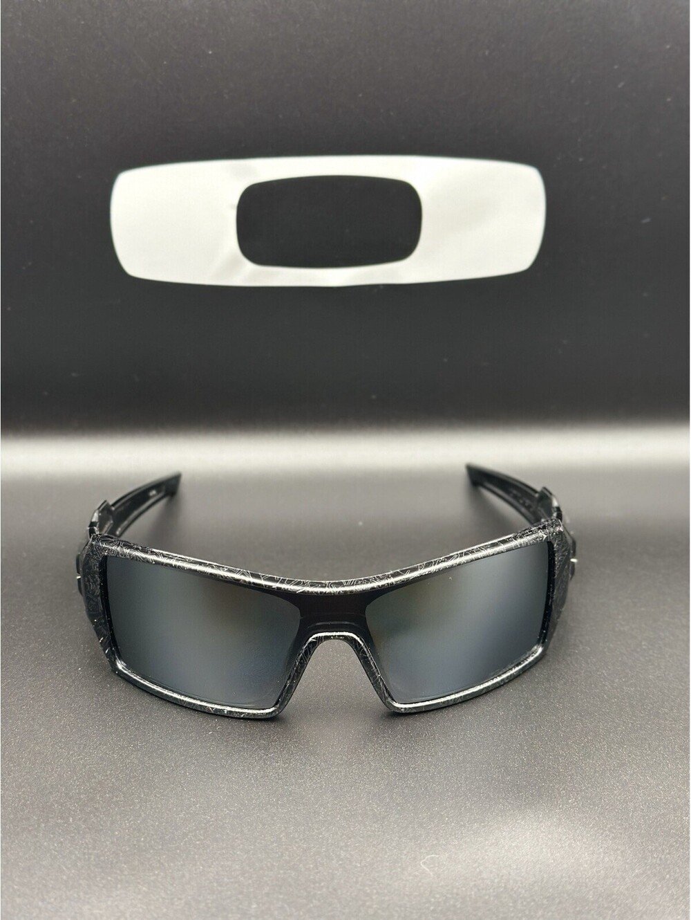 Oakley Oil Rig Polished Black Ghost Text w/Black Iridium Polarized Lenses 24-058